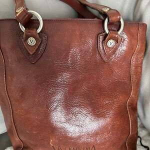 Valentina Italia Genuine Leather Brown Pebble Grain Tote Shoulder Bag